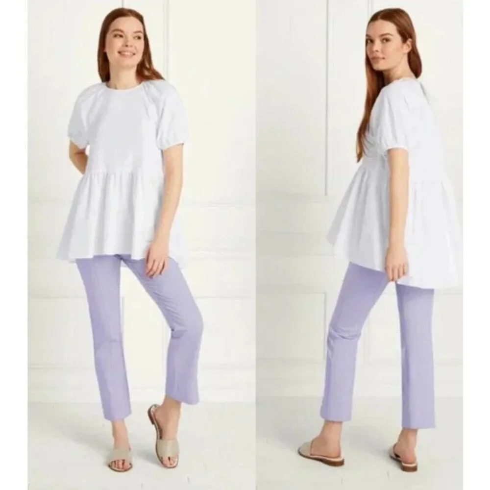 Hill House NWT Sz S Francesca Tunic Top White Cotton Puff Sleeve Modest High-Low